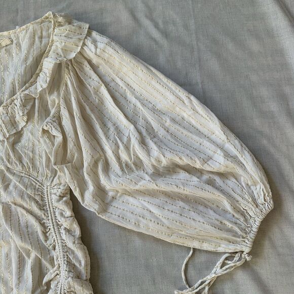 Jens Pirate Booty Vambelle Mini Dress Cream Gold Stripe S Boho Beach Ballon - Picture 9 of 16